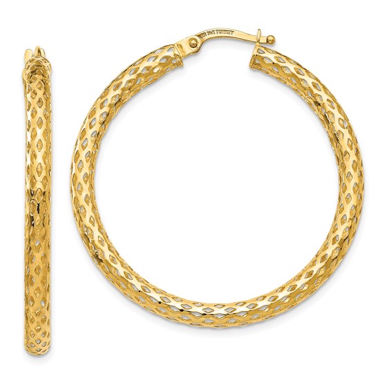 14k Gold 3 mm Mesh Round Hoop Earrings 14k Gold 3 mm Mesh Round Hoop Earrings