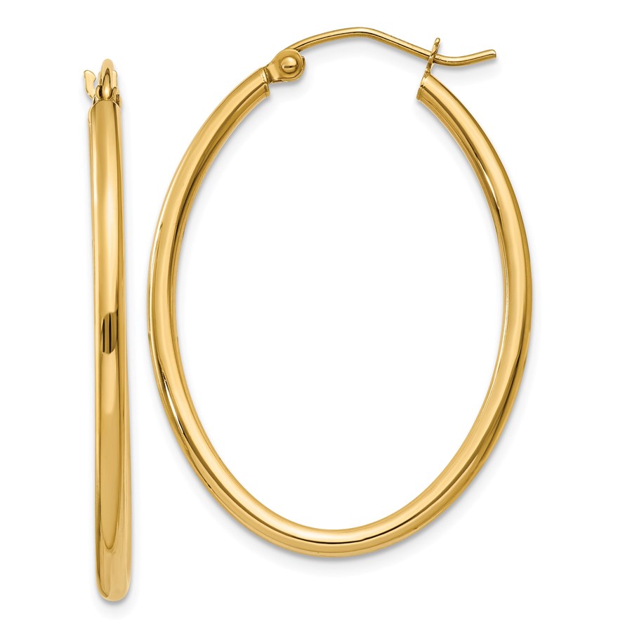 14k Gold 33 mm Oval Polished Hoop Earring