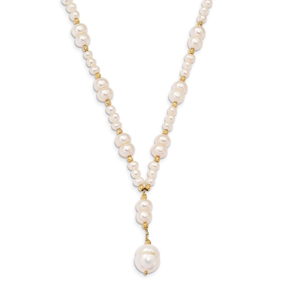 14k Gold 4-10 mm Pearl w/Diamond Cut Drop Necklace 14k Gold 4-10 mm Pearl w/Diamond Cut Drop Necklace
