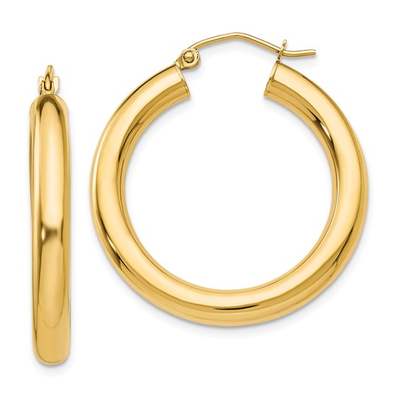 14k Gold 4 mm x 30 mm Polished Tube Hoop Earrings 14k Gold 4 mm x 30 mm Polished Tube Hoop Earrings
