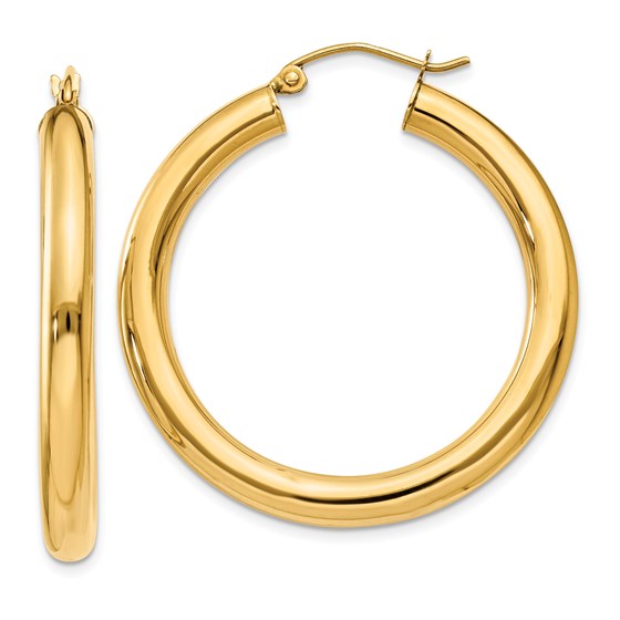 14k Gold 4 mm x 35 mm Polished Tube Hoop Earrings 14k Gold 4 mm x 35 mm Polished Tube Hoop Earrings