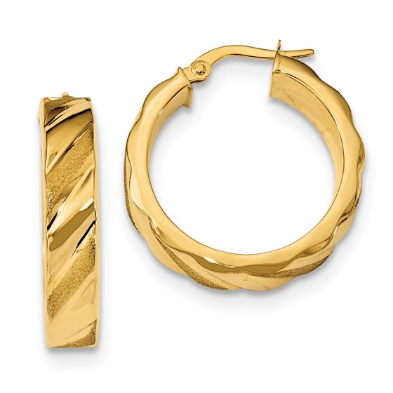 14k Gold 5.3 mm Brushed & Polished Hoop Earrings 14k Gold 5.3 mm Brushed & Polished Hoop Earrings