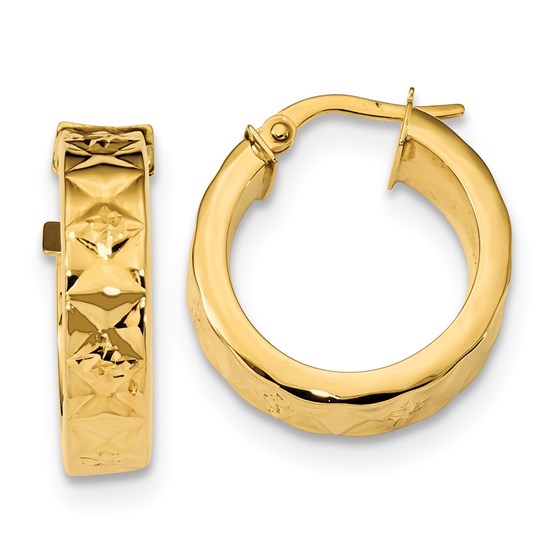 14k Gold 5.3 mm Polished & Textured Hoop Earrings 14k Gold 5.3 mm Polished & Textured Hoop Earrings