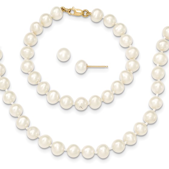 14k Gold 5-6 mm Children's Pearl Bracelet, Necklace & Earring Set 14k Gold 5-6 mm Children's Pearl Bracelet, Necklace & Earring Set