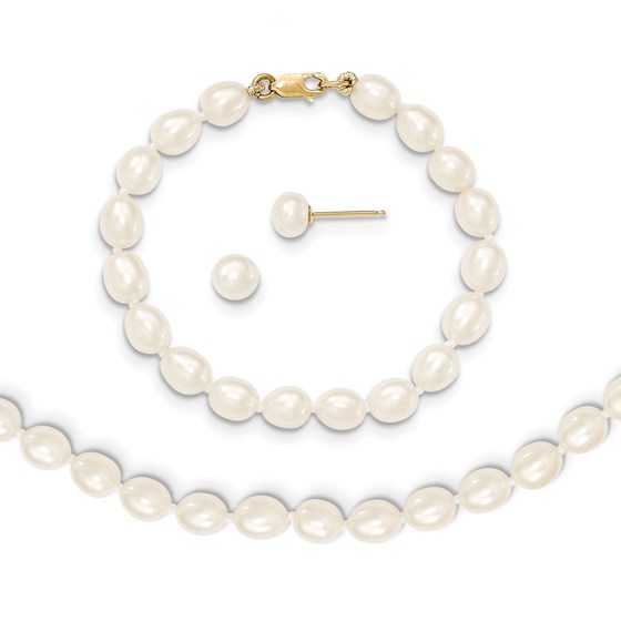 14k Gold 5-6 mm Cultured Pearl Bracelet, Necklace & Earrings 14k Gold 5-6 mm Cultured Pearl Bracelet, Necklace & Earrings
