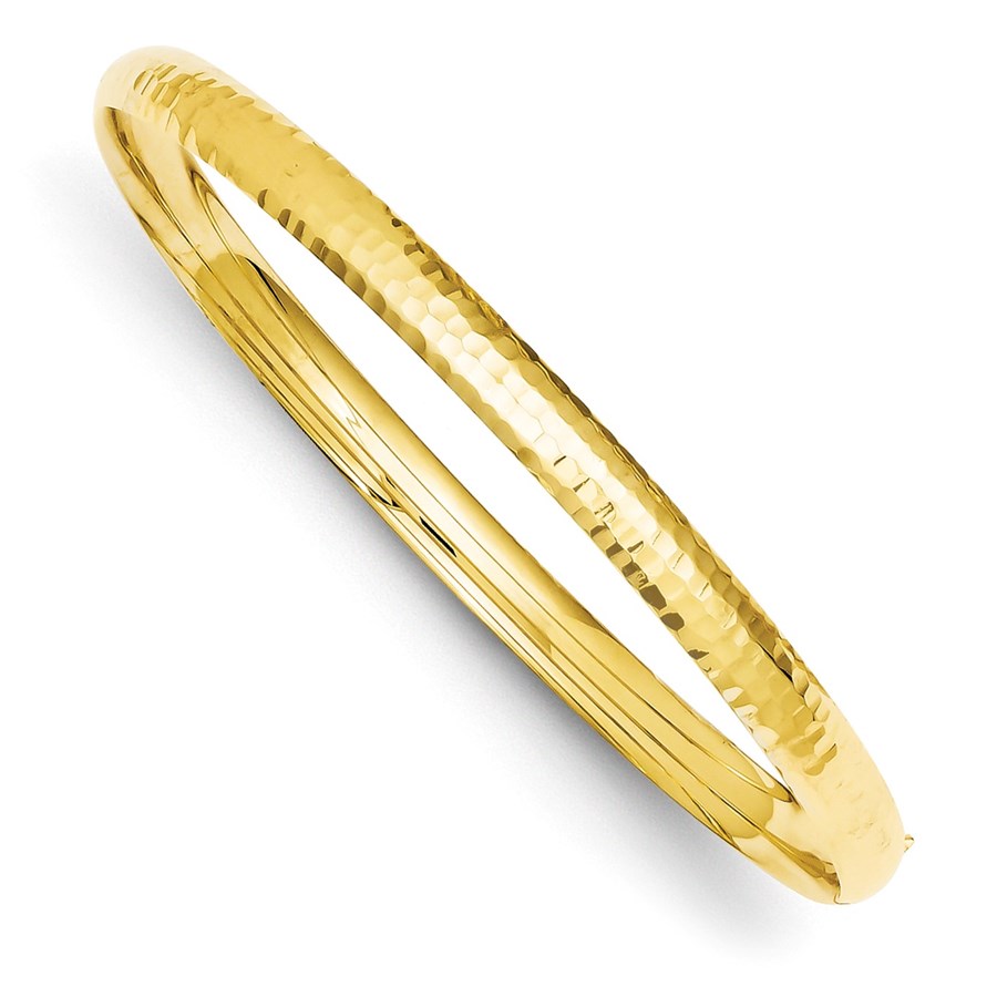 14k Gold 6 mm Fancy Hammered Hinged Bangle Bracelet