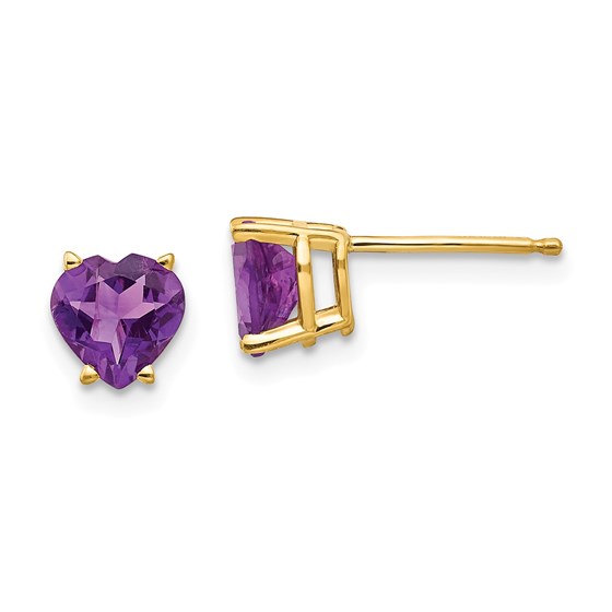 14k Gold 6 mm Heart Amethyst Earrings 14k Gold 6 mm Heart Amethyst Earrings