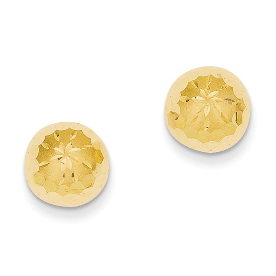 14k Gold 9 mm Diamond Cut Mirror Ball Post Earrings