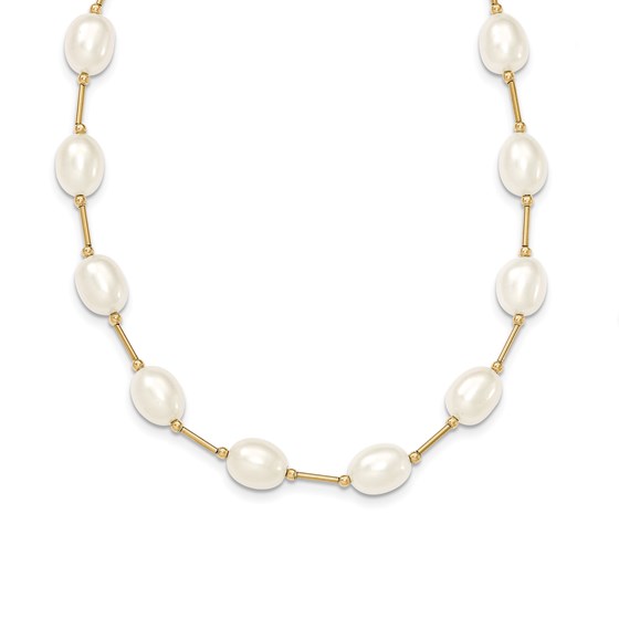 14k Gold Bead & 7-8 mm Cultured Pearl Necklace 14k Gold Bead & 7-8 mm Cultured Pearl Necklace