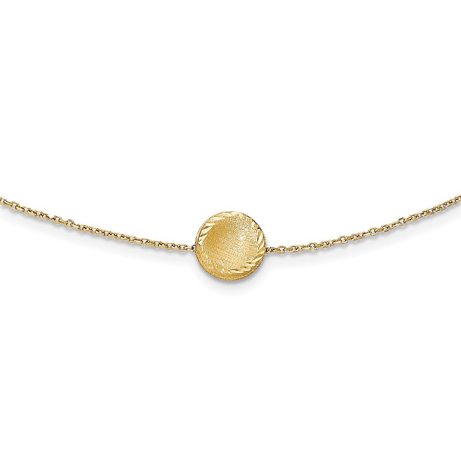 14k Gold Brushed & Polished Diamond Cut Circle Necklace