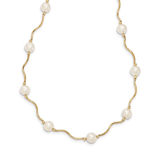14k Gold Curved Bead & 6-7 mm Cultured Pearl Necklace 14k Gold Curved Bead & 6-7 mm Cultured Pearl Necklace