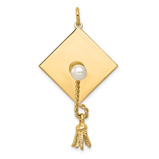 14k Gold Graduation Cap with FW Cultured Pearl Charm 14k Gold Graduation Cap with FW Cultured Pearl Charm
