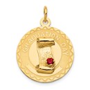 14k Gold Graduation Day Charm with Red Synthetic Stone Charm