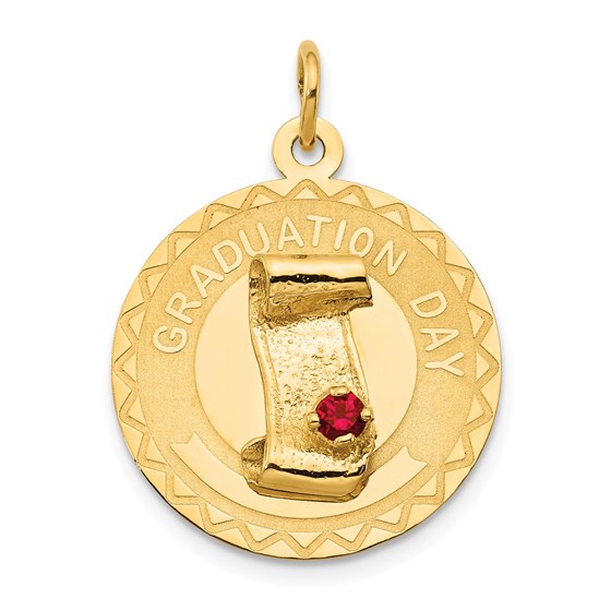 14k Gold Graduation Day Charm with Red Synthetic Stone Charm 14k Gold Graduation Day Charm with Red Synthetic Stone Charm