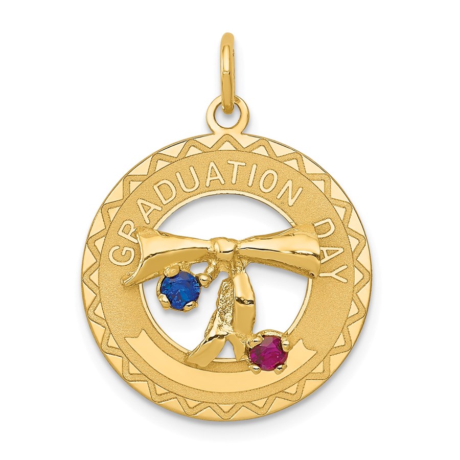 14k Gold Graduation Day Charm with Synthetic Stones Charm
