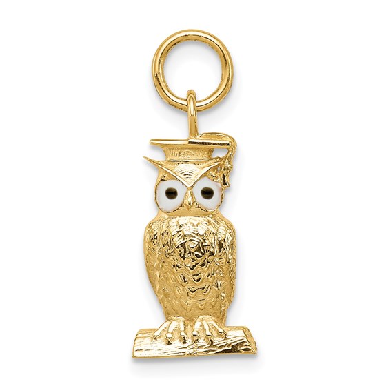 14k Gold Graduation Owl Charm with Enamel