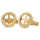 14k Gold Plain Polished Rope Coin Cuff Links - 18 mm
