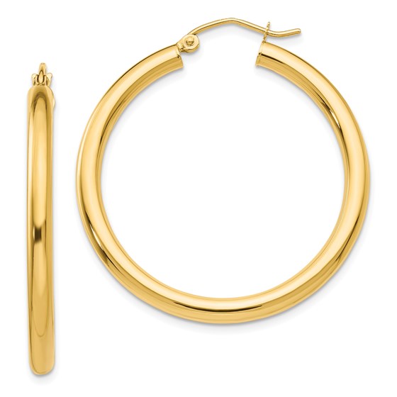 14k Gold Polished 3 mm Round Hoop Earrings 14k Gold Polished 3 mm Round Hoop Earrings