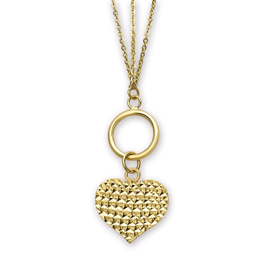 14k Gold Polished 3-Strand Diamond-Cut Heart Toggle Necklace