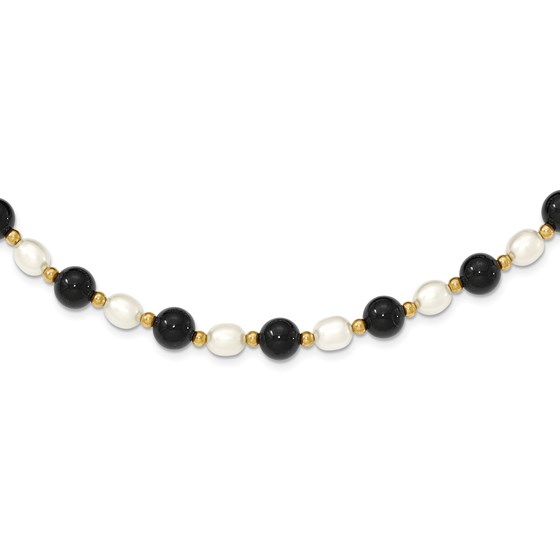 14k Gold Polished 6-6.5 mm White Cultured Pearl & Onyx Necklace 14k Gold Polished 6-6.5 mm White Cultured Pearl & Onyx Necklace