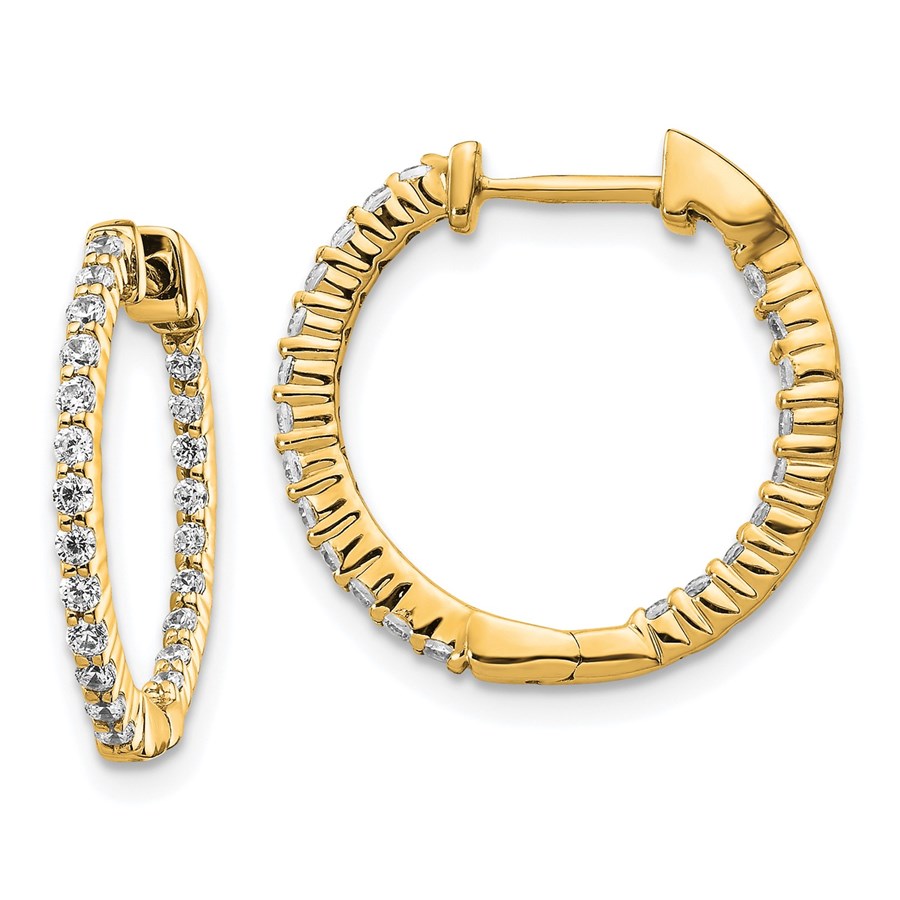 14k Gold Polished Diamond In/Out Hinged Hoop Earrings - 18 mm