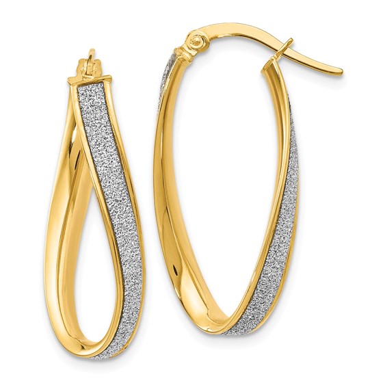 14k Gold Polished Gli mmer Infused Oval Twist Hoop Earrings