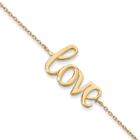 14k Gold Polished LOVE Chain Bracelet