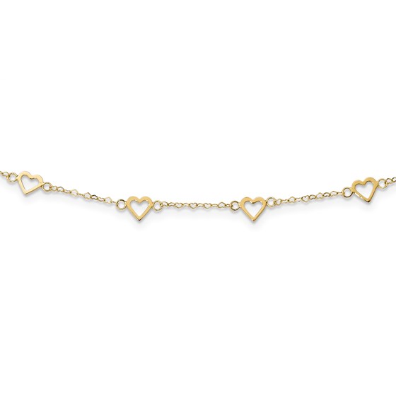 14k Gold Polished Open Hearts on Heart Link 17-Station Necklace 14k Gold Polished Open Hearts on Heart Link 17-Station Necklace