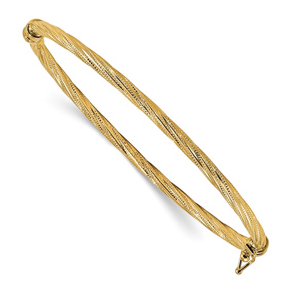 14k Gold Polished Textured Twisted Hinged Bangle Bracelet 14k Gold Polished Textured Twisted Hinged Bangle Bracelet