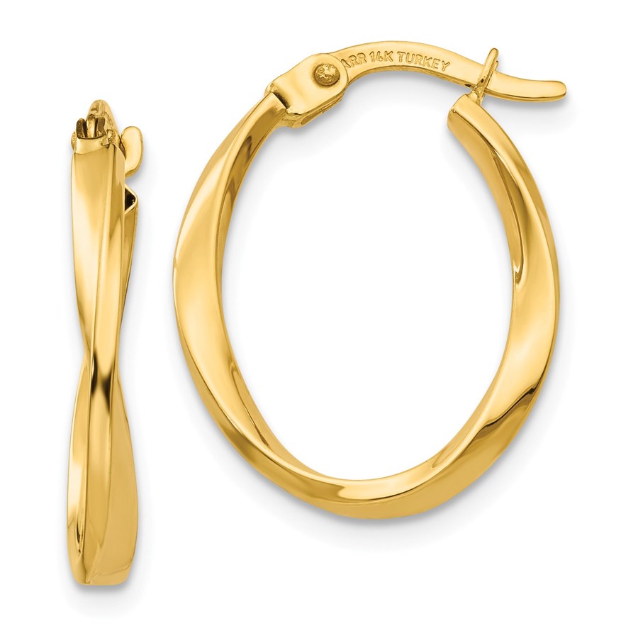 Buy 14k Gold Polished Twisted Oval Hoop Earrings APMEX