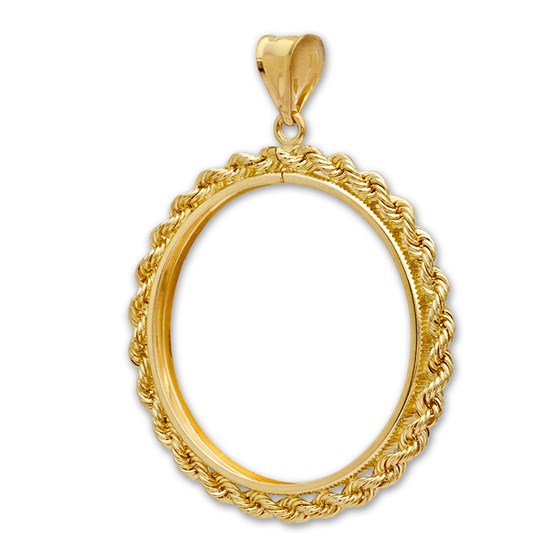14K Gold Prong Rope Polished Coin Bezel - 22 millimeter 14K Gold Prong Rope Polished Coin Bezel - 22 millimeter