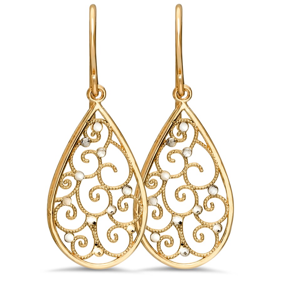 14k Gold Rhodium Polished Teardrop Earrings