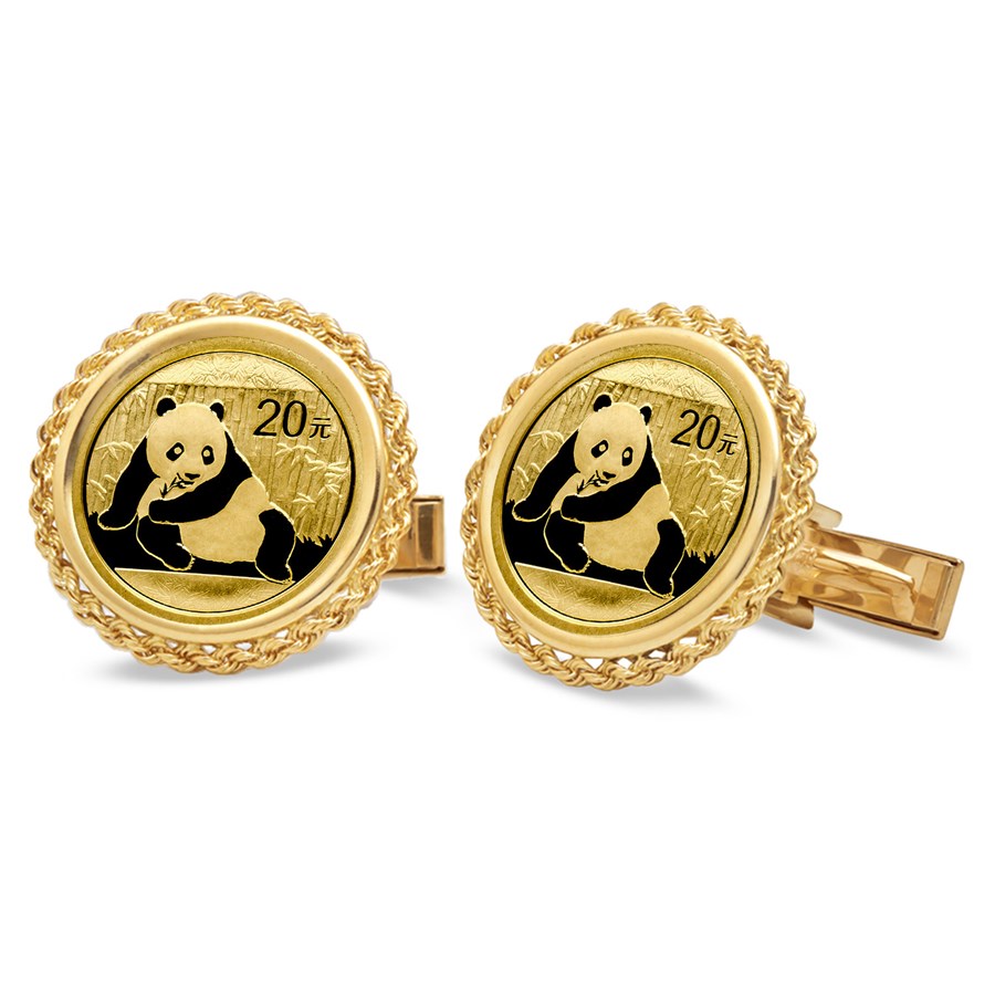 14k Gold Rope Polished Coin Cuff Links - 14 mm