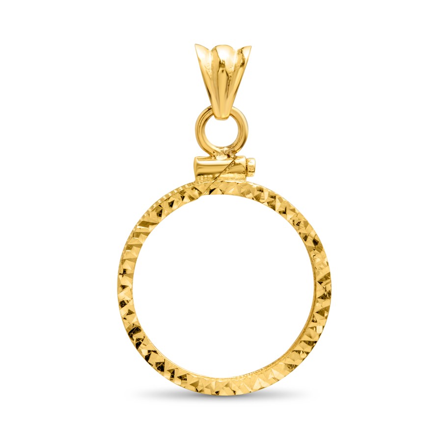 14K Gold Screw-Top Diamond-Cut Coin Bezel - 16.1 mm