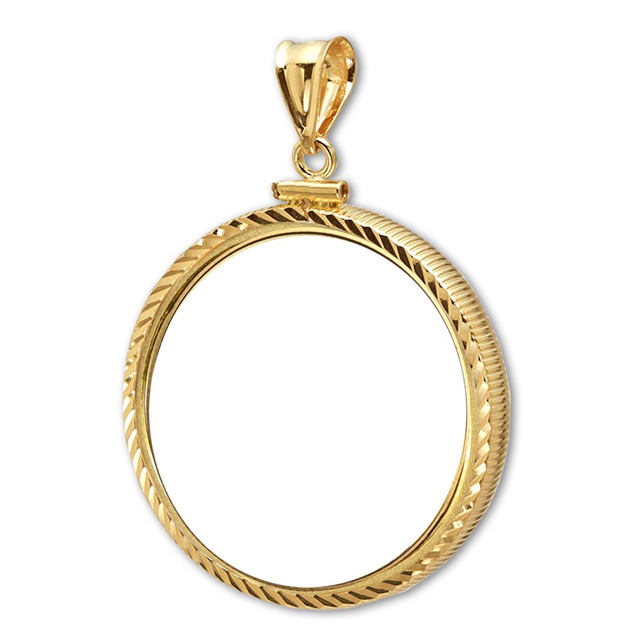 14K Gold Screw-Top Diamond-Cut Coin Bezel - 16 mm