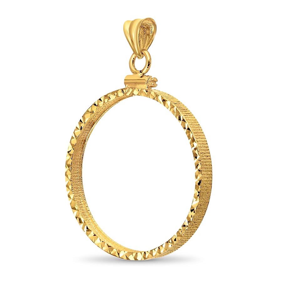 14K Gold Screw-Top Diamond-Cut Coin Bezel - 21.6 mm