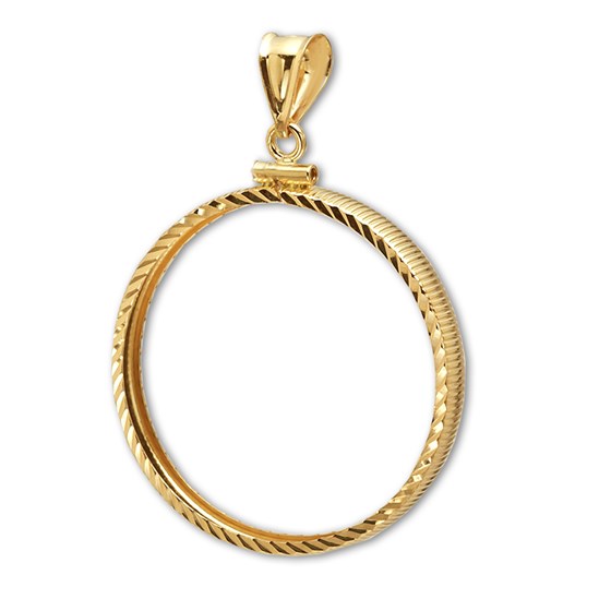 14K Gold Screw-Top Diamond-Cut Coin Bezel - 27 mm 14K Gold Screw-Top Diamond-Cut Coin Bezel - 27 mm