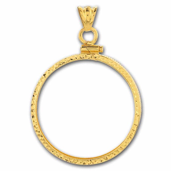 14K Gold Screw-Top Diamond-Cut Coin Bezel - 32.7 mm