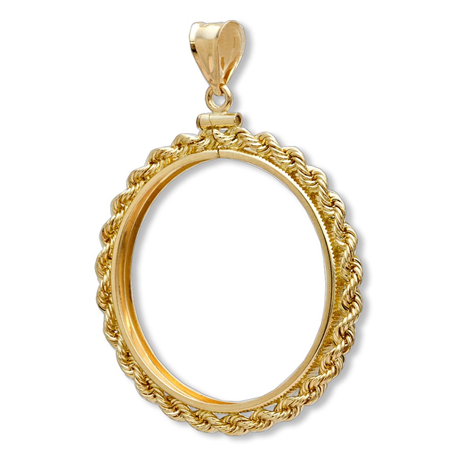 14K Gold Screw-Top Rope Polished Coin Bezel - 13 mm