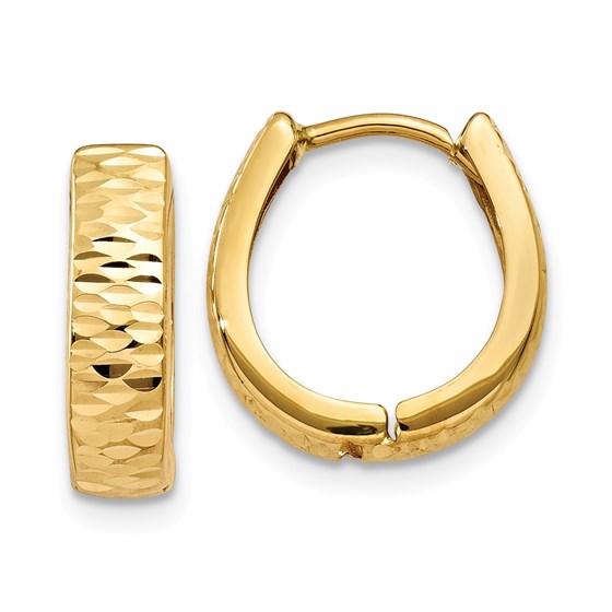 14k Gold Textured and Polished Hinged Hoop Earrings