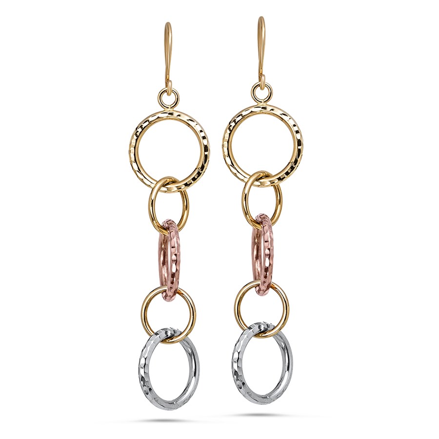 Buy 14k Gold Tri-Color Diamond Cut Circle Dangle Earrings | APMEX