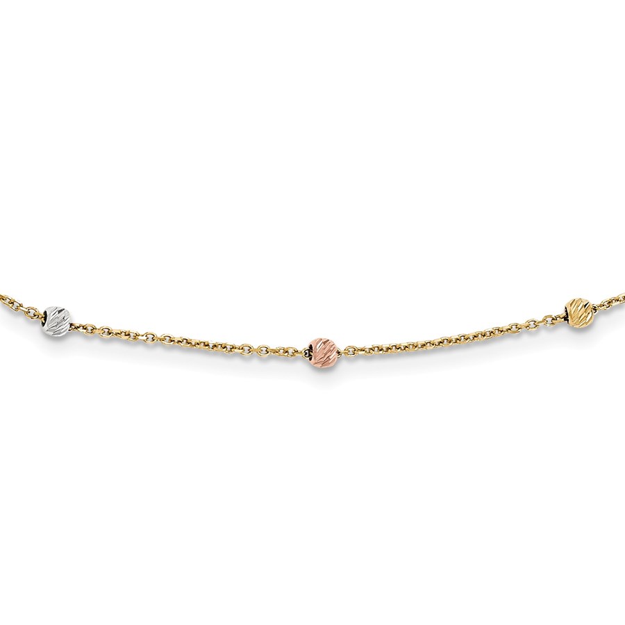 14k Gold Tri-color Polished & Diamond Cut Beaded Necklace