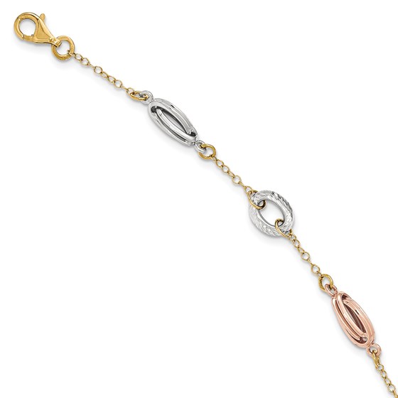 14k Gold Tri-color Polished Diamond Cut Fancy Link Bracelet 14k Gold Tri-color Polished Diamond Cut Fancy Link Bracelet