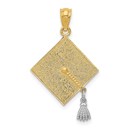 14k Gold Two-tone 3-D Graduation Cap w/Moveable Tassel Pendant