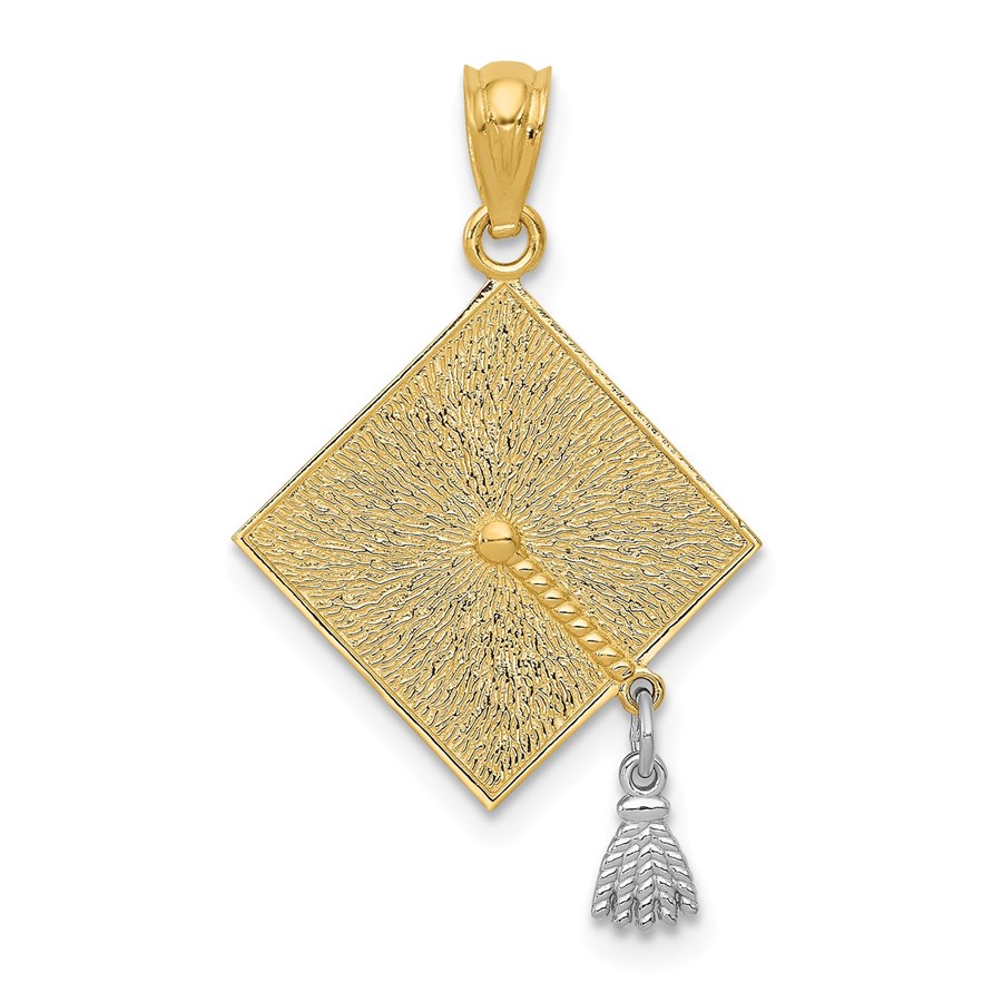 14k Gold Two-tone 3-D Graduation Cap w/Moveable Tassel Pendant