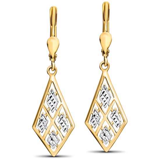 14k Gold Two-Tone Polished Diamond-Cut Leverback Earrings 14k Gold Two-Tone Polished Diamond-Cut Leverback Earrings