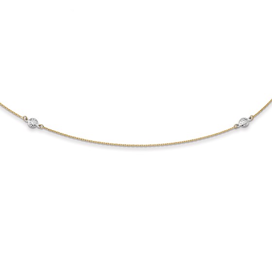 14k Gold Two-tone Polished & Textured Circles Necklace