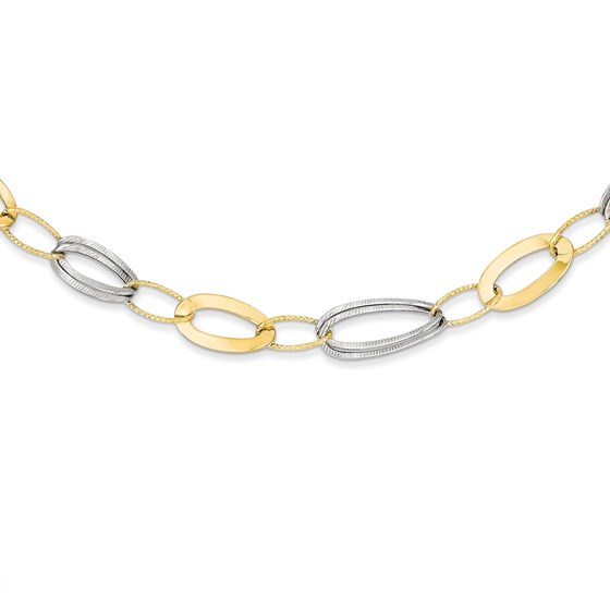 14k Gold Two-tone Polished & Textured Hollow Necklace 14k Gold Two-tone Polished & Textured Hollow Necklace