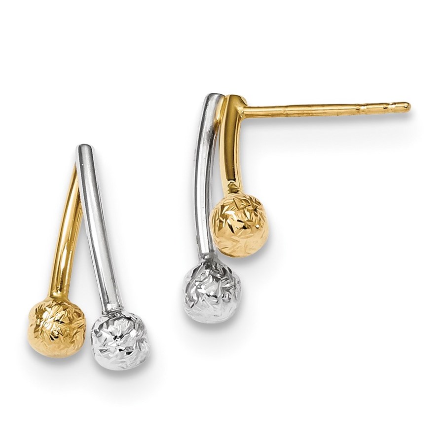 14k Gold Two-tone Polished & Textured Post Earrings