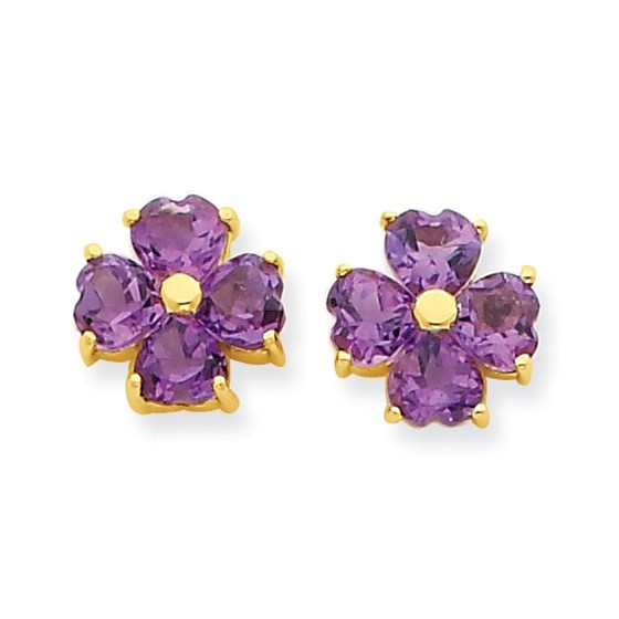 14k Heart-shaped Amethyst Flower Post Earrings 14k Heart-shaped Amethyst Flower Post Earrings